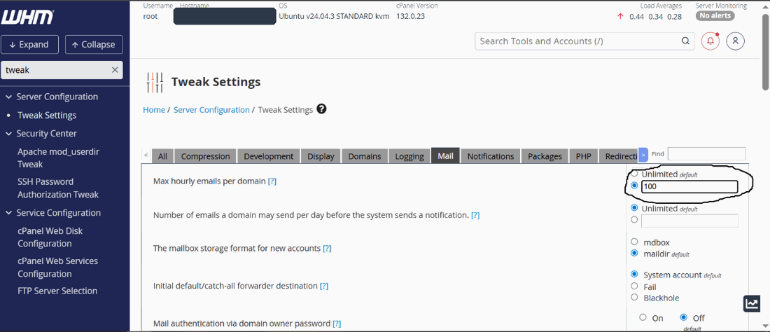 Figure 7 — Setting a maximum number of emails each account can send per hour.